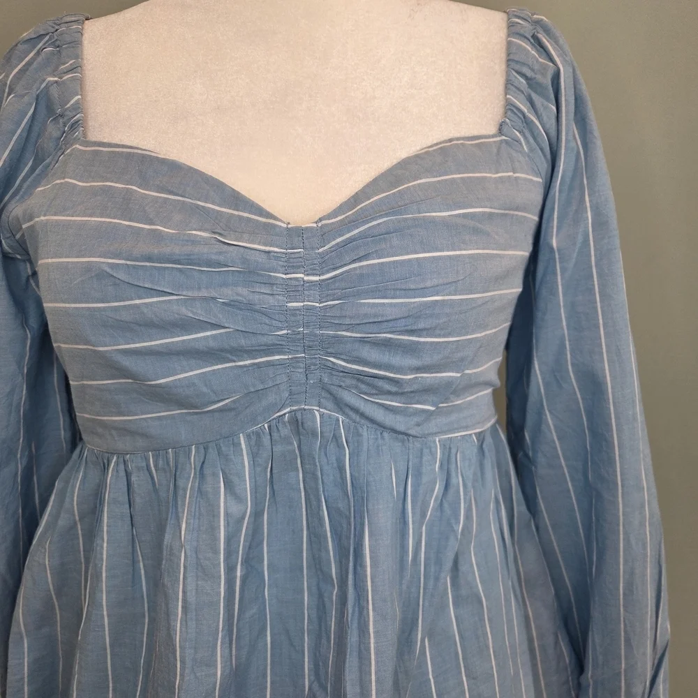 Old Navy Sweetheart Neckline Puff Sleeve Top Blue Stripe Size M New With Tags